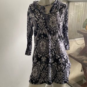 Tunic top or bathing suit cover up black and white with hood